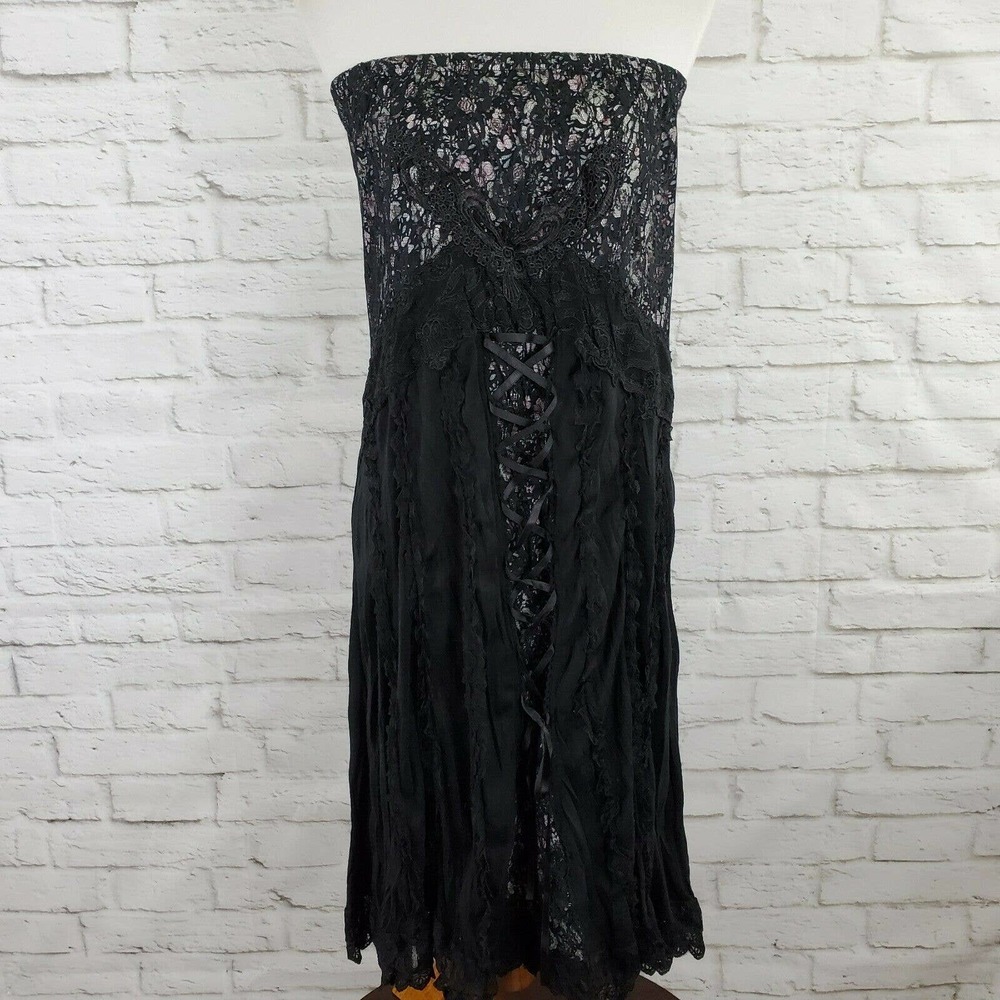 Pretty Angel Strapless Dress Lagenlook Goth Silk Blend Lace Ruffles Women Medium